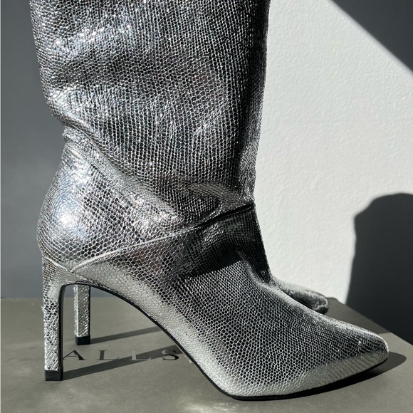 ALLSAINTS Pointed Metallic Heeled Boots - Picture 7 of 9